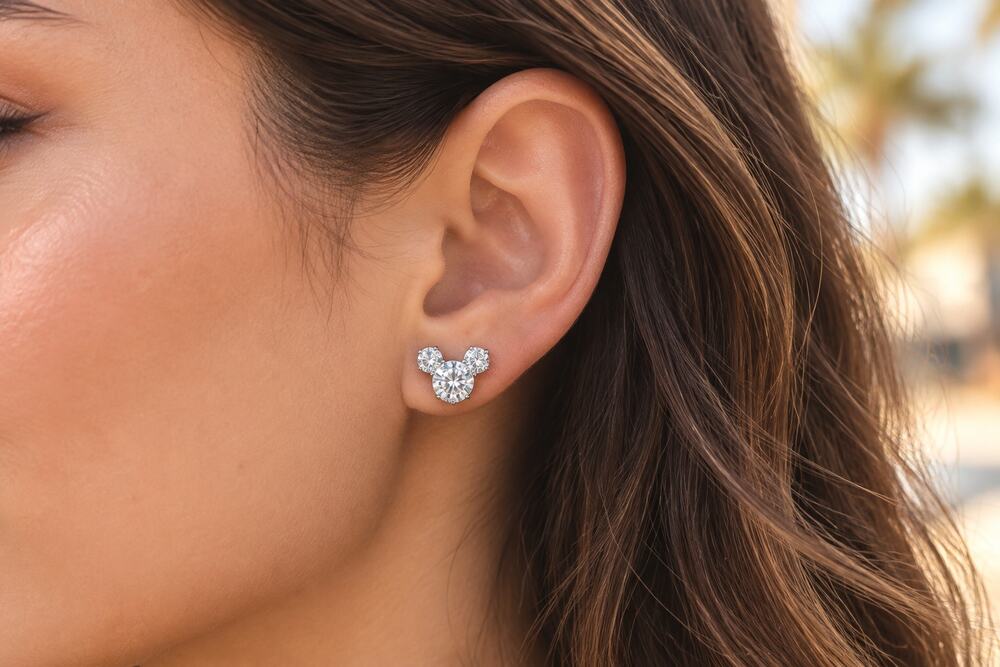 Cubic Zirconia Mouse Earring Silver